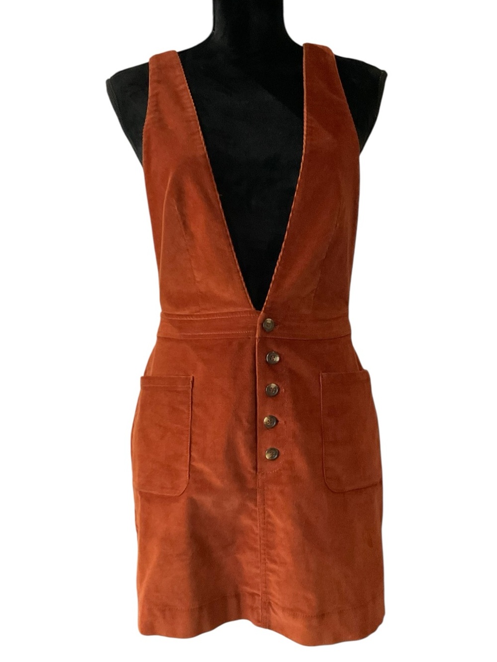 Free People Old School Love Deep V Corduroy Mini Dress in a Taracota Color Size4 - Picture 4 of 4